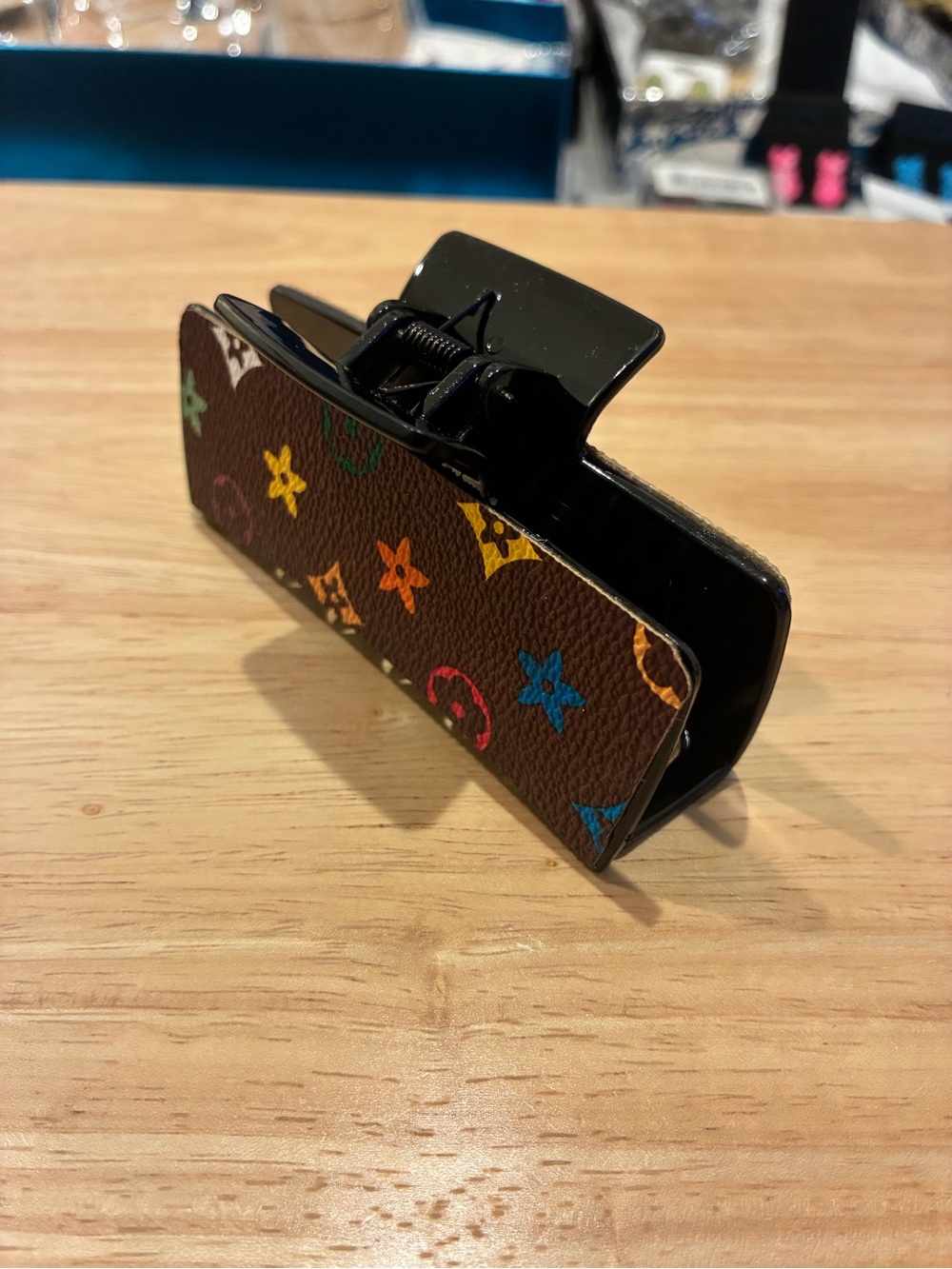 Multicolor Monogram Hair Claw | Large Brown Patterned Jaw Claw Clip - Picture 2 of 3